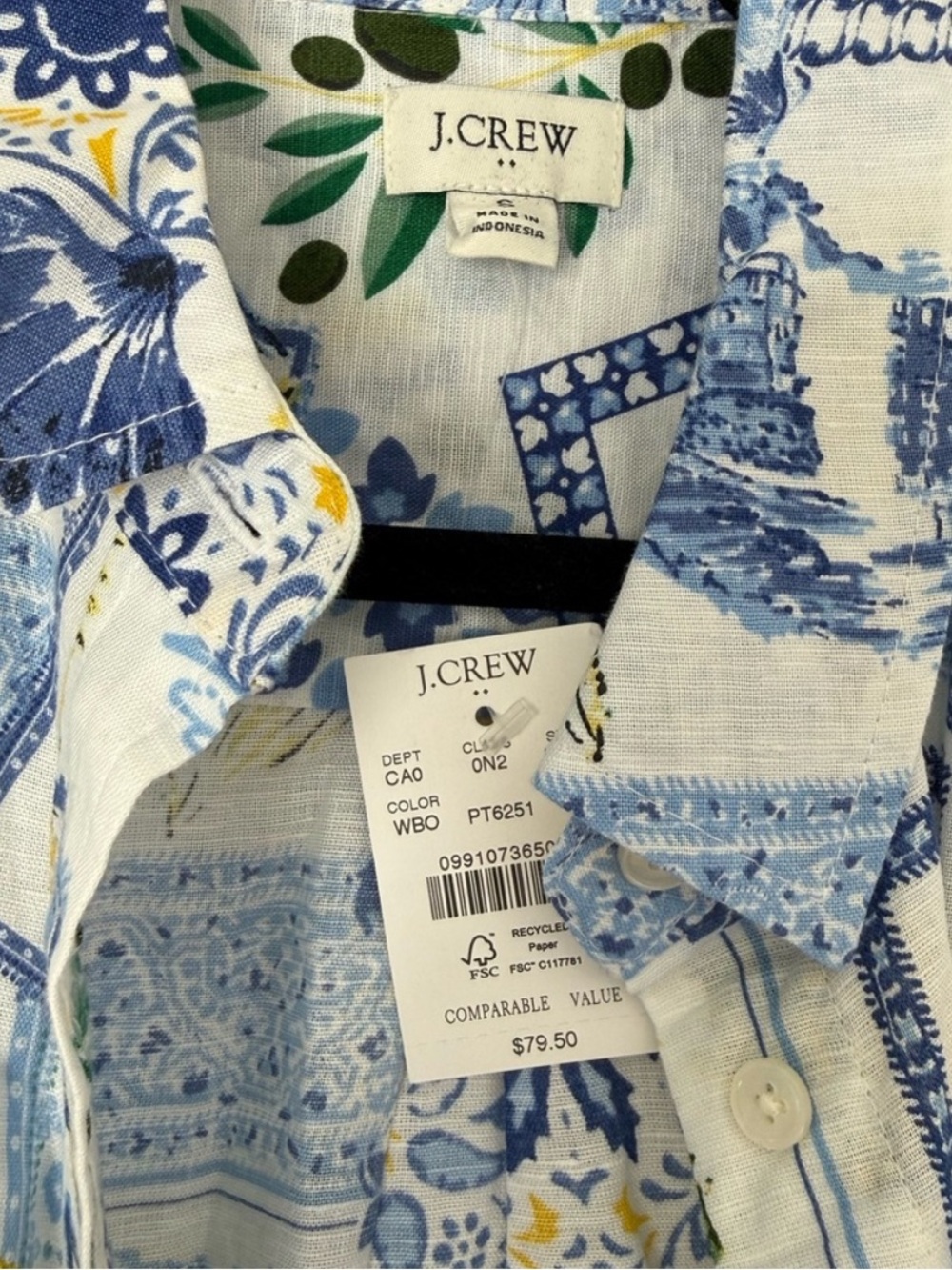 J. Crew Blue and White Printed Button-Up Shirt - Picture 2 of 4